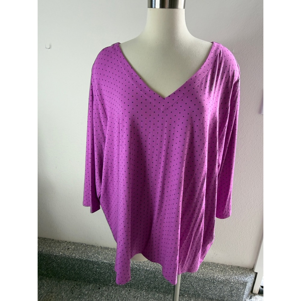 J Jill Wearever Womens Plus 4X Orchid Purple Polka Dot Scoop Neck Knit Tunic Top